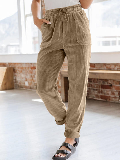 Drawstring Pants with Pockets Camel