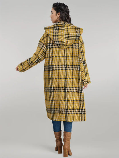 Plaid Double - Breasted Long Sleeve Longline Coat - coat - Trendsi