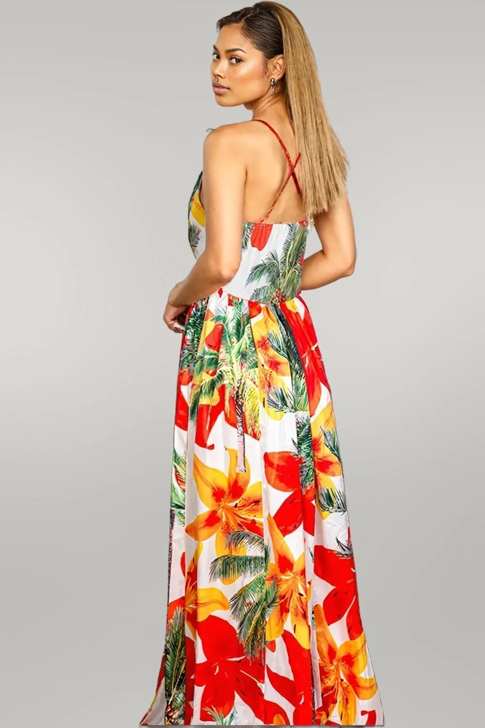 Crisscross Printed Surplice Cami Dress