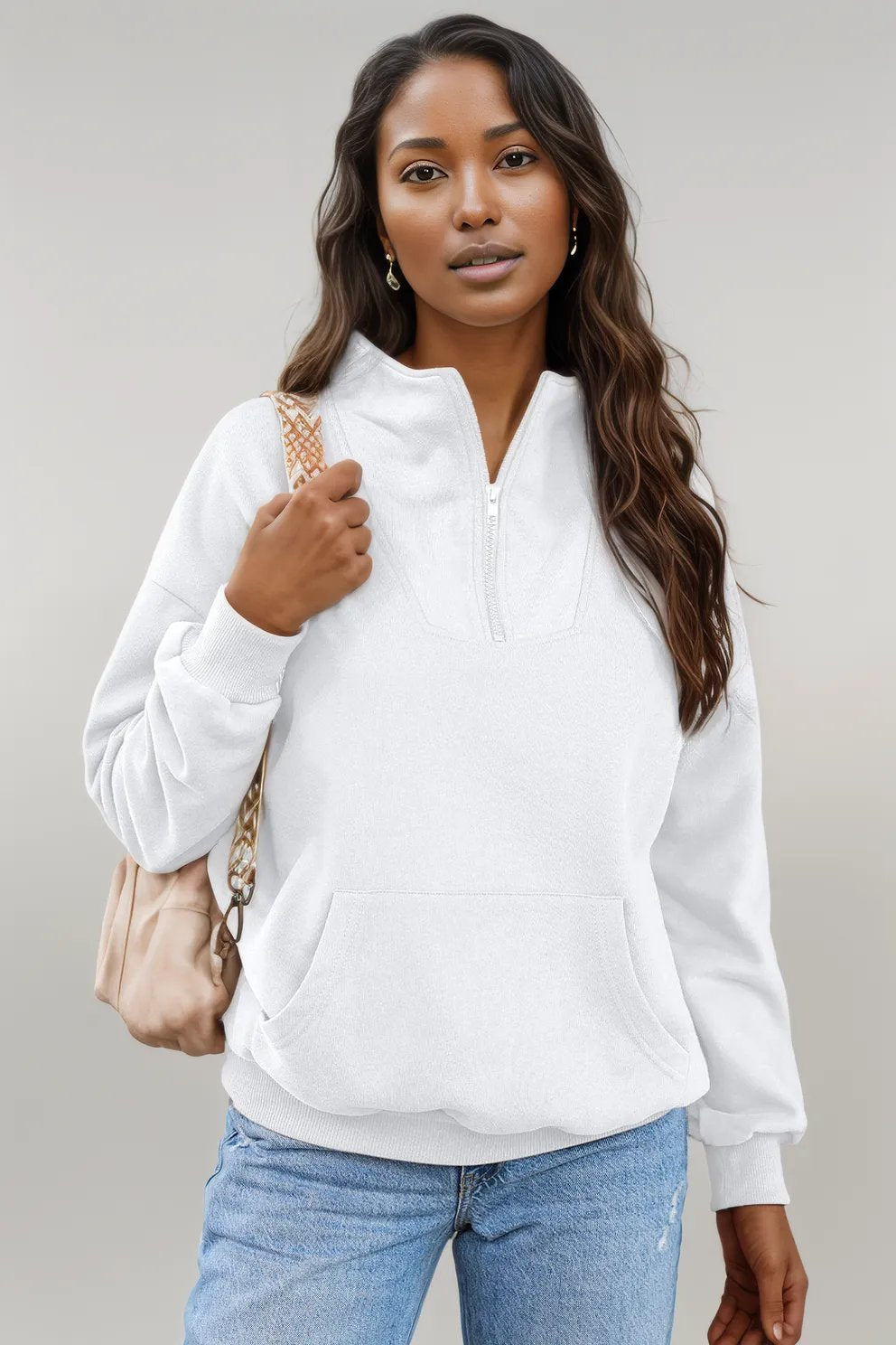 Quarter Zip Dropped Shoulder Sweatshirt