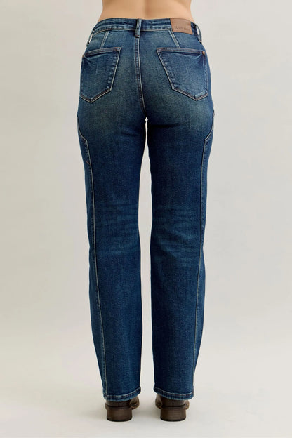Judy Blue Full Size Seam Detail Straight Leg Jeans Dark