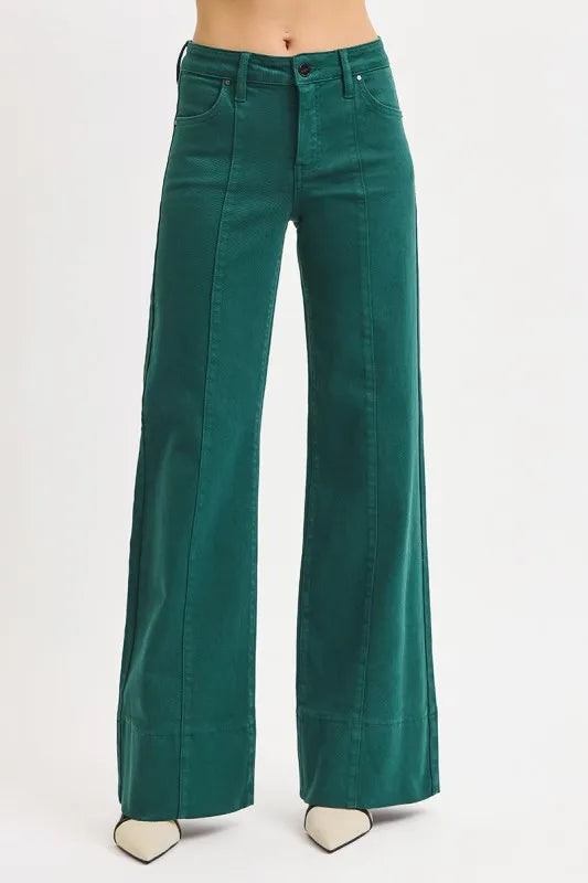 RISEN Full Size Tummy Control Mid Rise Wide Leg Jeans