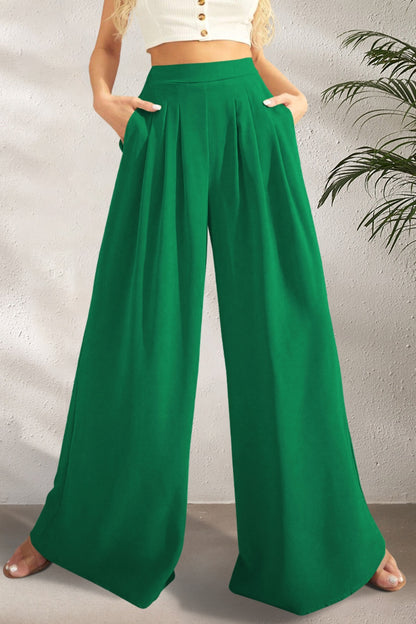 FAM-FAM High Waist Wide Leg Pants Green