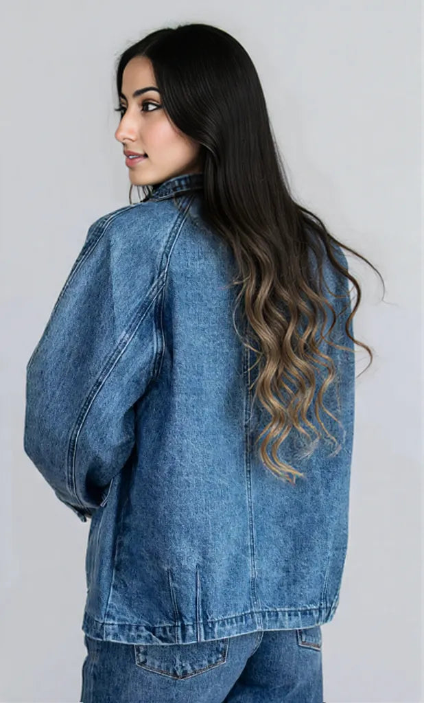 Button Up Raglan Sleeve Denim Jacket