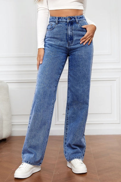 High Waist Straight Jeans Dusty Blue