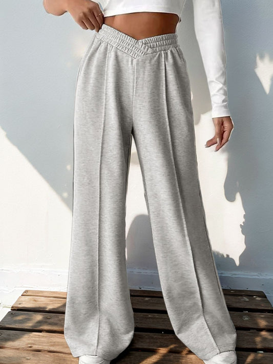 Perfee Elastic Waist Wide Leg Pants Light Gray