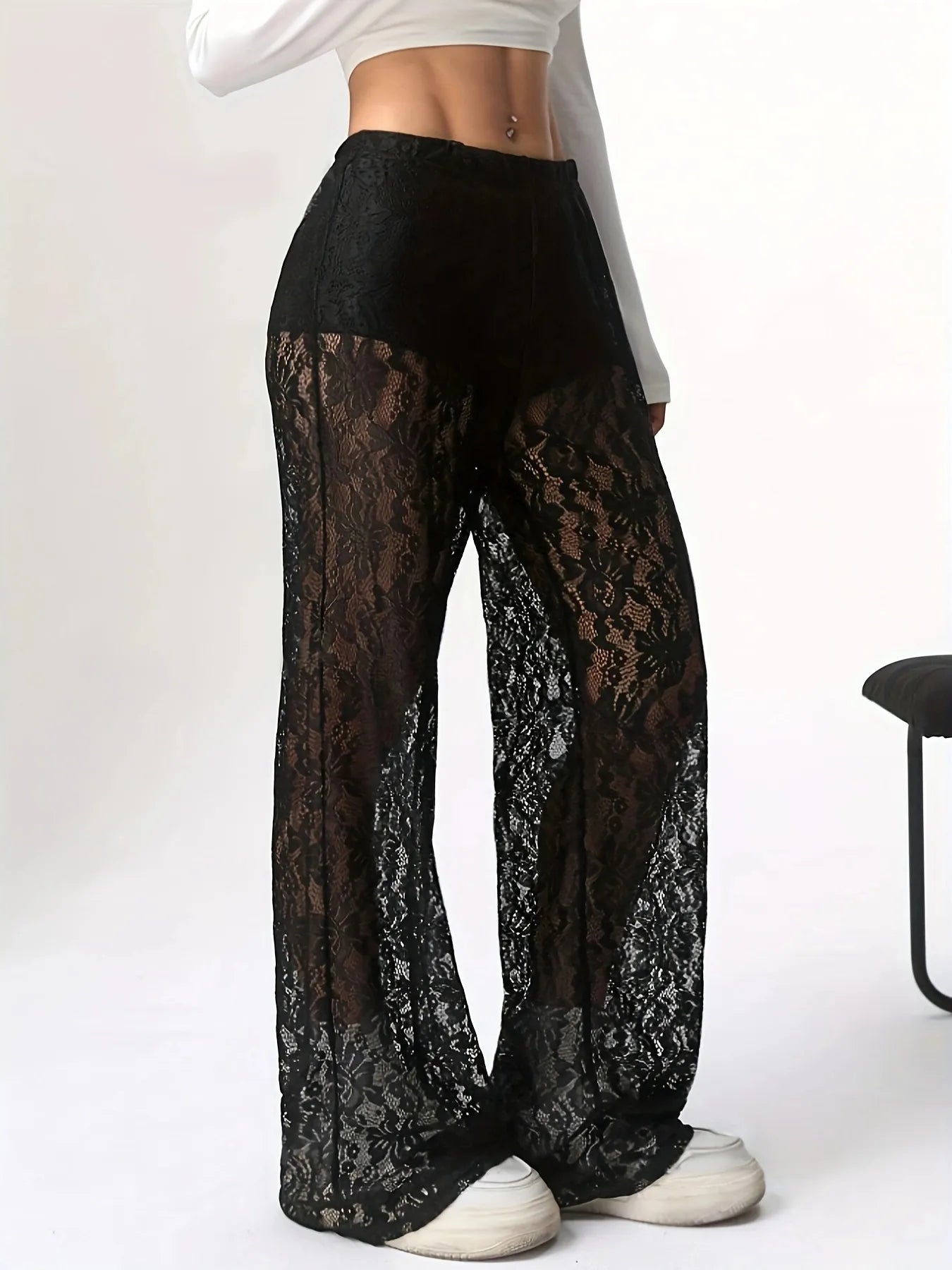 Lace Sheer Wide Leg Pants