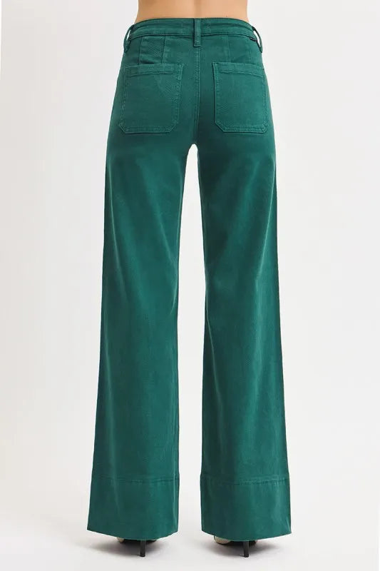 RISEN Full Size Tummy Control Mid Rise Wide Leg Jeans