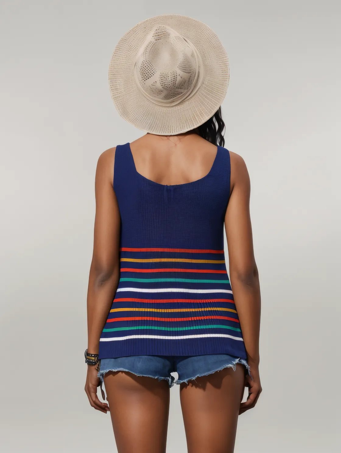 Striped V-Neck Knit Tank