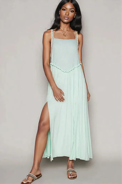 POL Frill Slit Square Neck Cami Dress