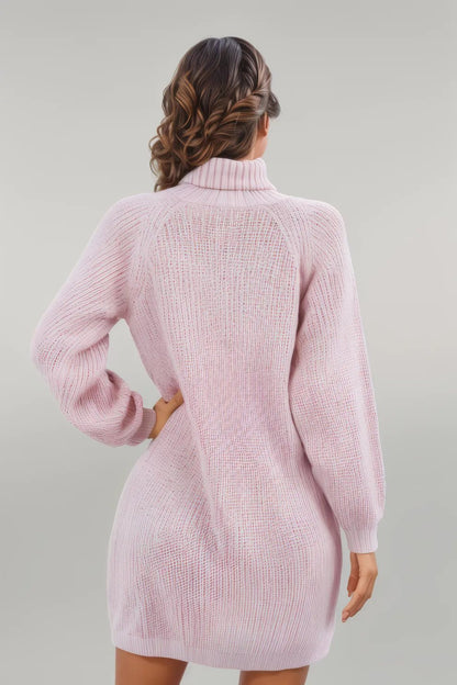 Buttoned Turtleneck Long Sleeve Sweater Dress