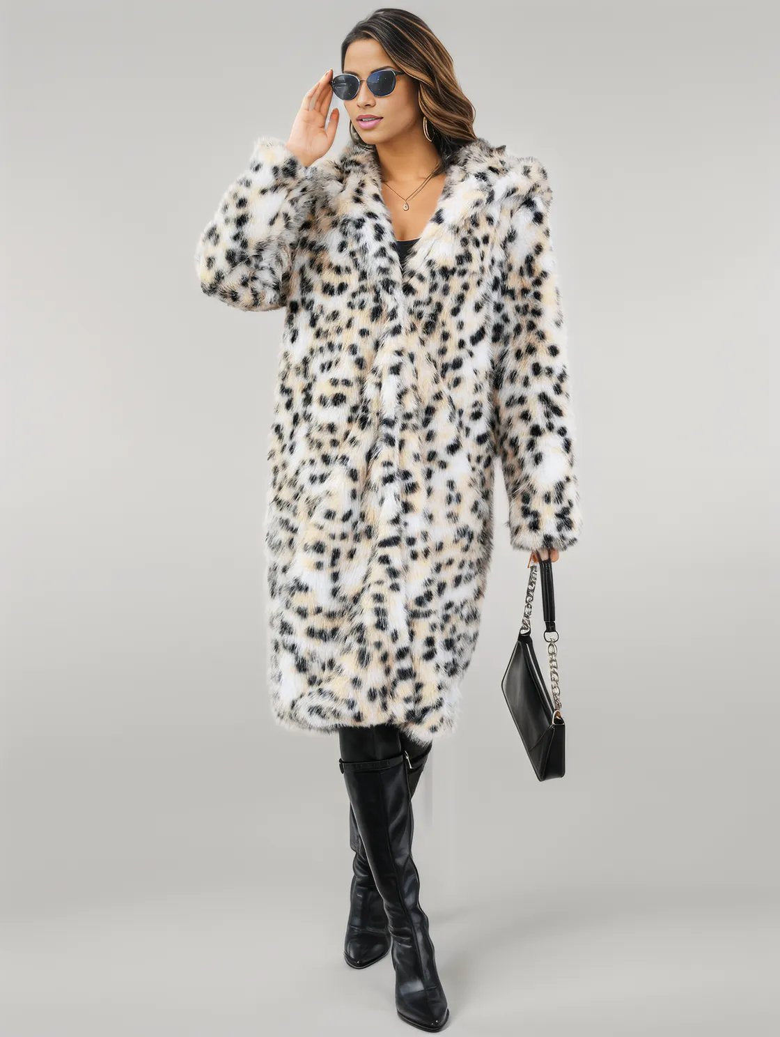 Thermal Leopard Faux Fur Hooded Outerwear White