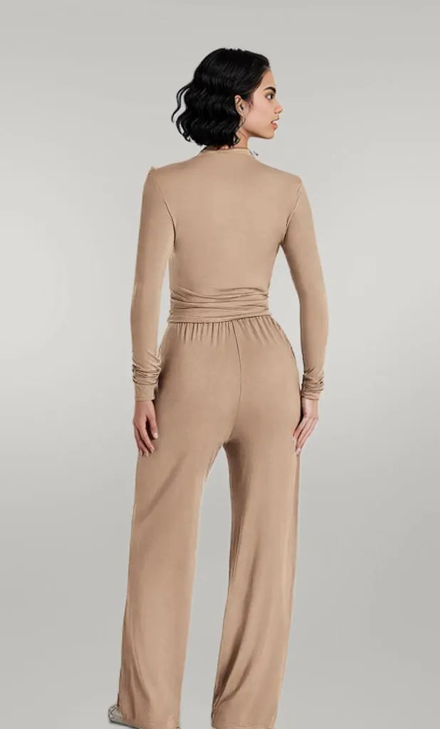 Round Neck Long Sleeve Top and Pants Set