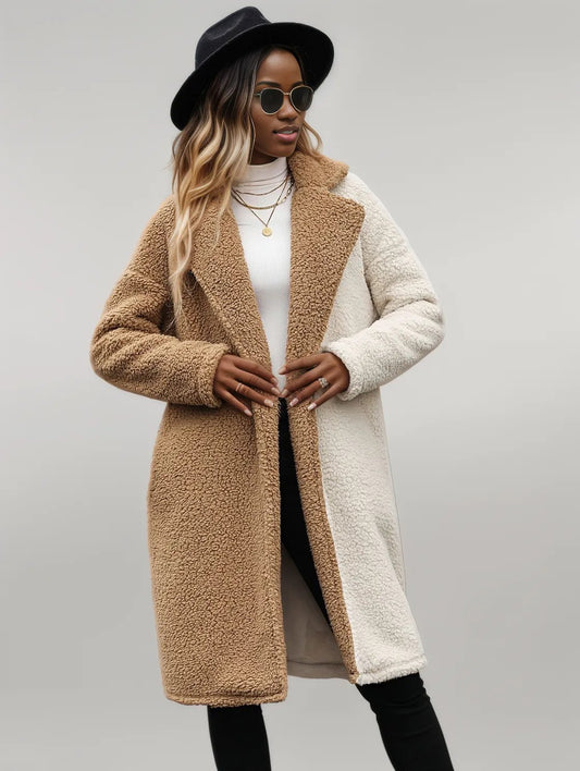 Contrast Dropped Shoulder Sherpa Coat Camel