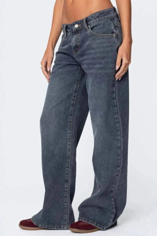 Wide Leg Jeans with Pockets Dusty Blue