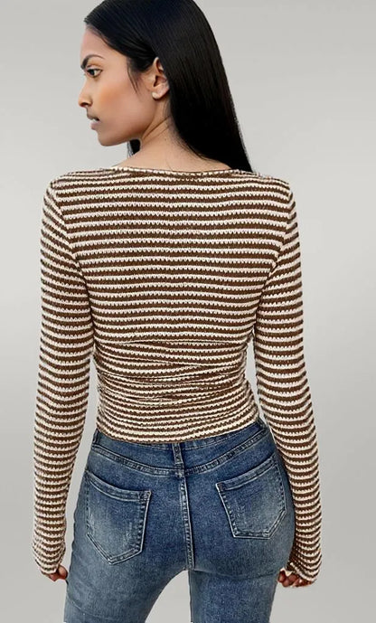 Striped Square Neck Long Sleeve T-Shirt