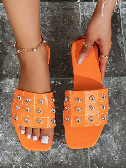 Studded Open Toe Sandals Orange