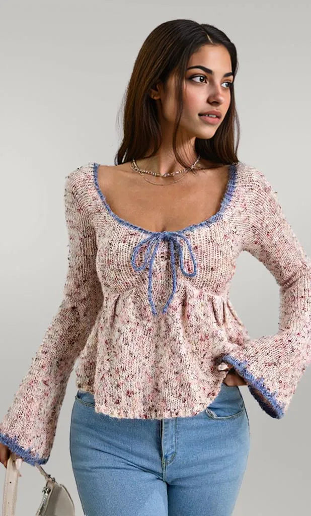 Tie Front Flare Sleeve Sweater