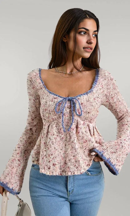 Tie Front Flare Sleeve Sweater