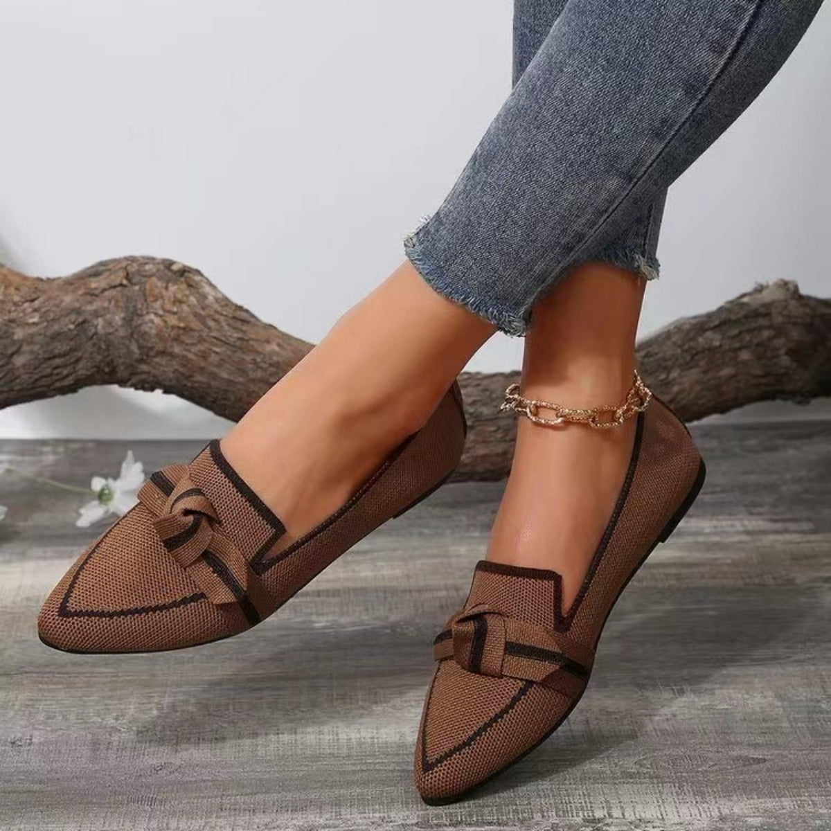 Bow Contrast Trim Point Toe Loafers - Shoes & Bags/Women's Shoes - Trendsi