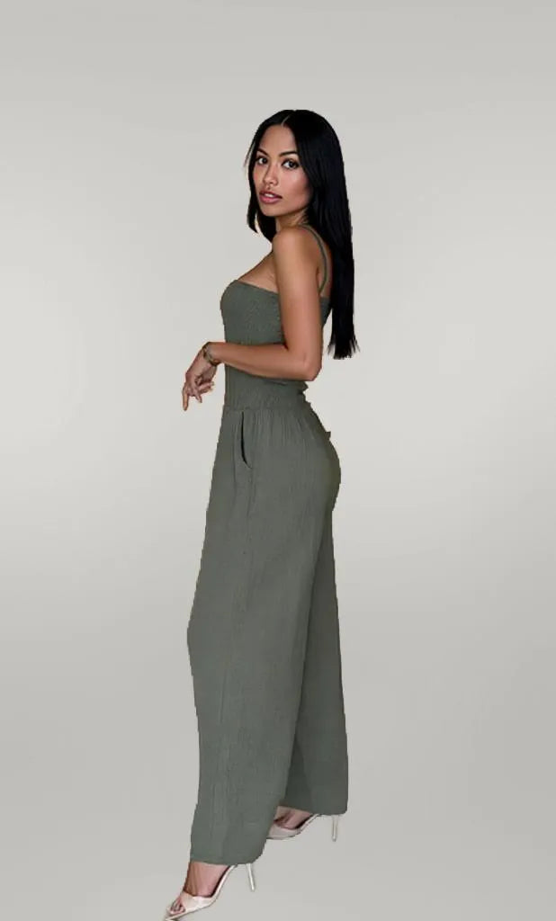 Smocked Tube Wide-Leg Jumpsuit