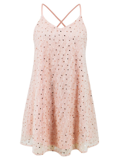 Sequin V-Neck Mini Cami Dress Apricot