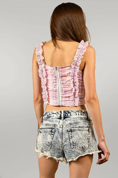BiBi Frilled Strap Vintage Plaid Tank Top