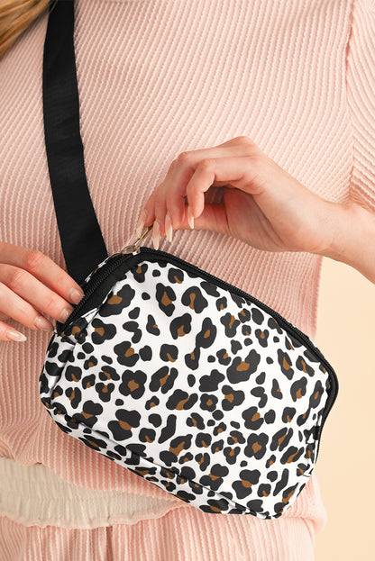 White Cheetah Print Multi Interlayer Zipped Crossbody Bag White ONE SIZE Nylon
