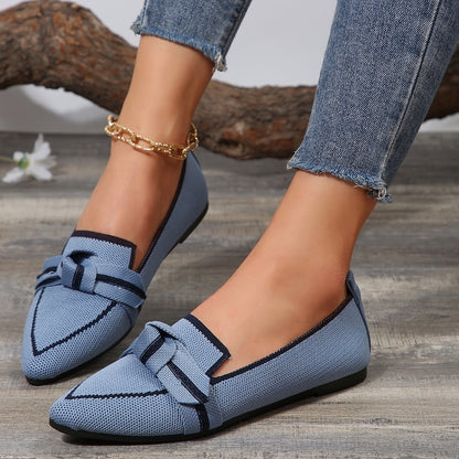 Bow Contrast Trim Point Toe Loafers - Shoes & Bags/Women's Shoes - Trendsi