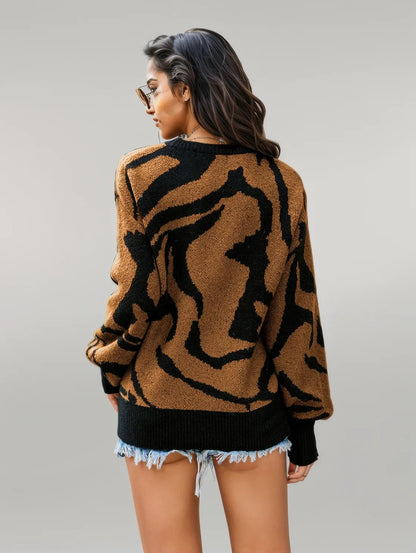 Printed Round Neck Long Sleeve Sweater