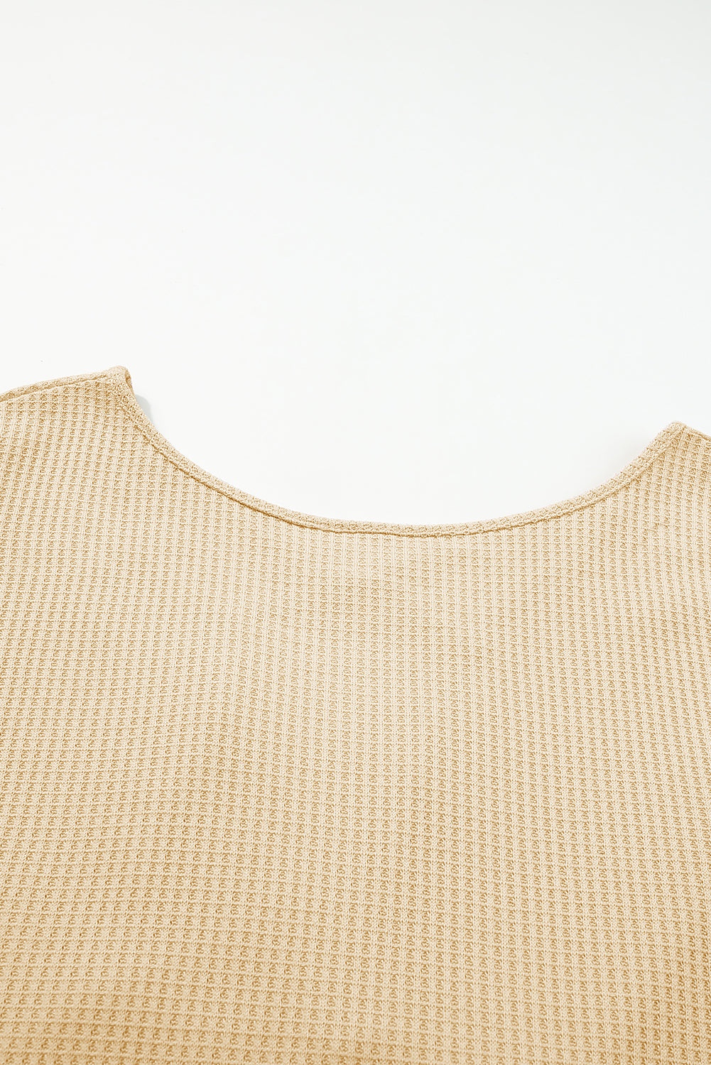 Apricot Sequin Patchwork Sleeve Open Back Waffle Knit Top