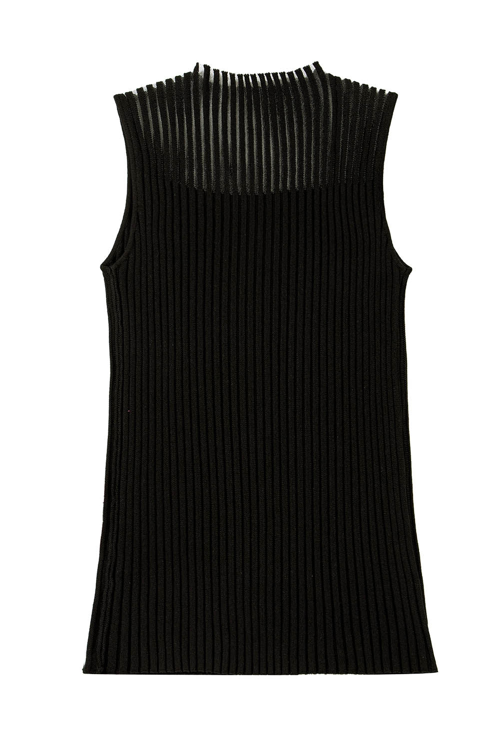 Black Ribbed Texture Mesh Cutout Knitted Sweater Vest