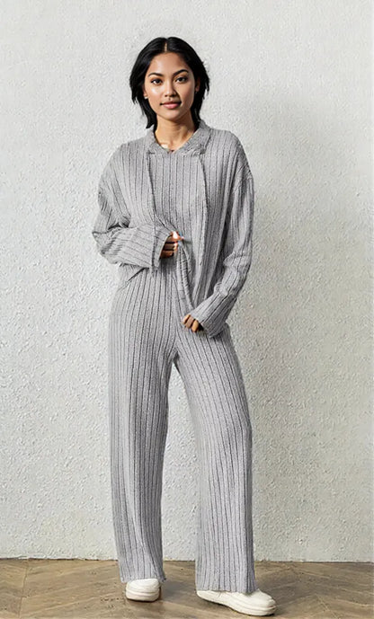 Ribbed Drawstring Hoodie and Pants Set