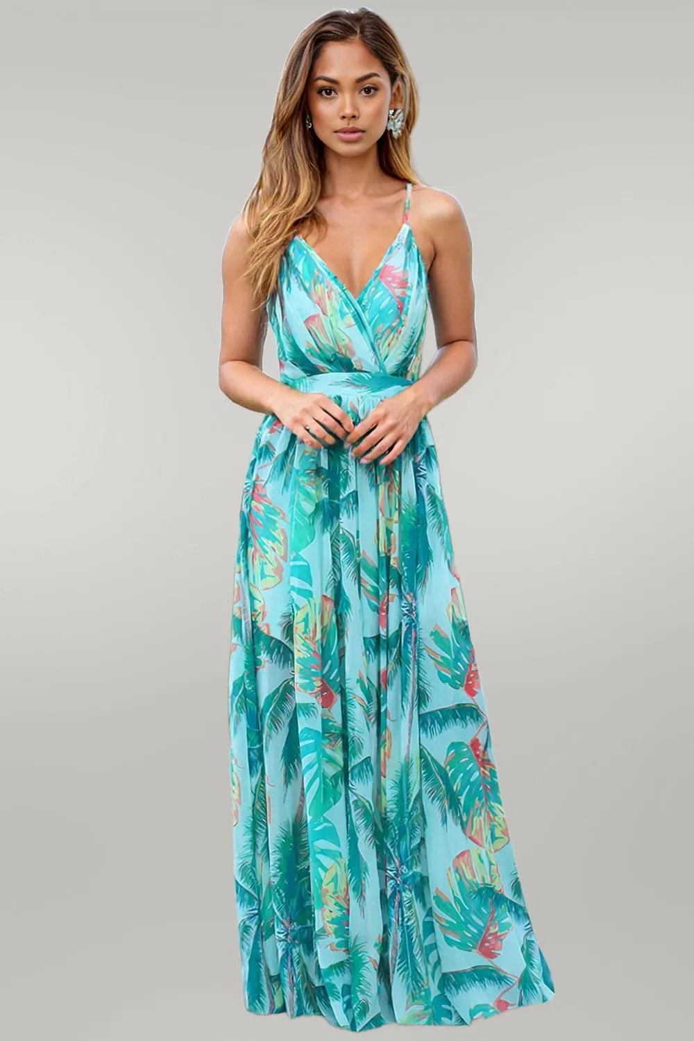 Crisscross Printed Surplice Cami Dress Pastel Blue