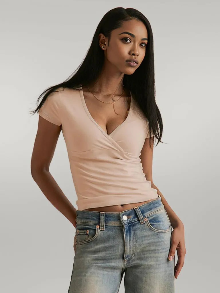 Surplice Short Sleeve T-Shirt Tan