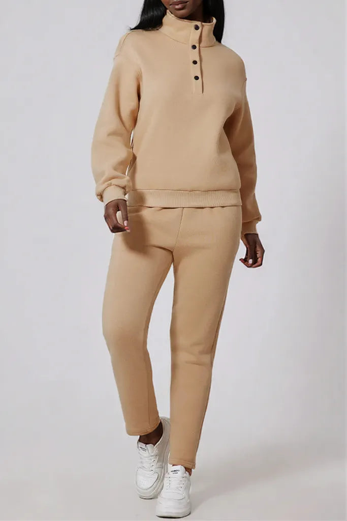 Half Snap Turtleneck Top and Pants Active Set Dust Storm