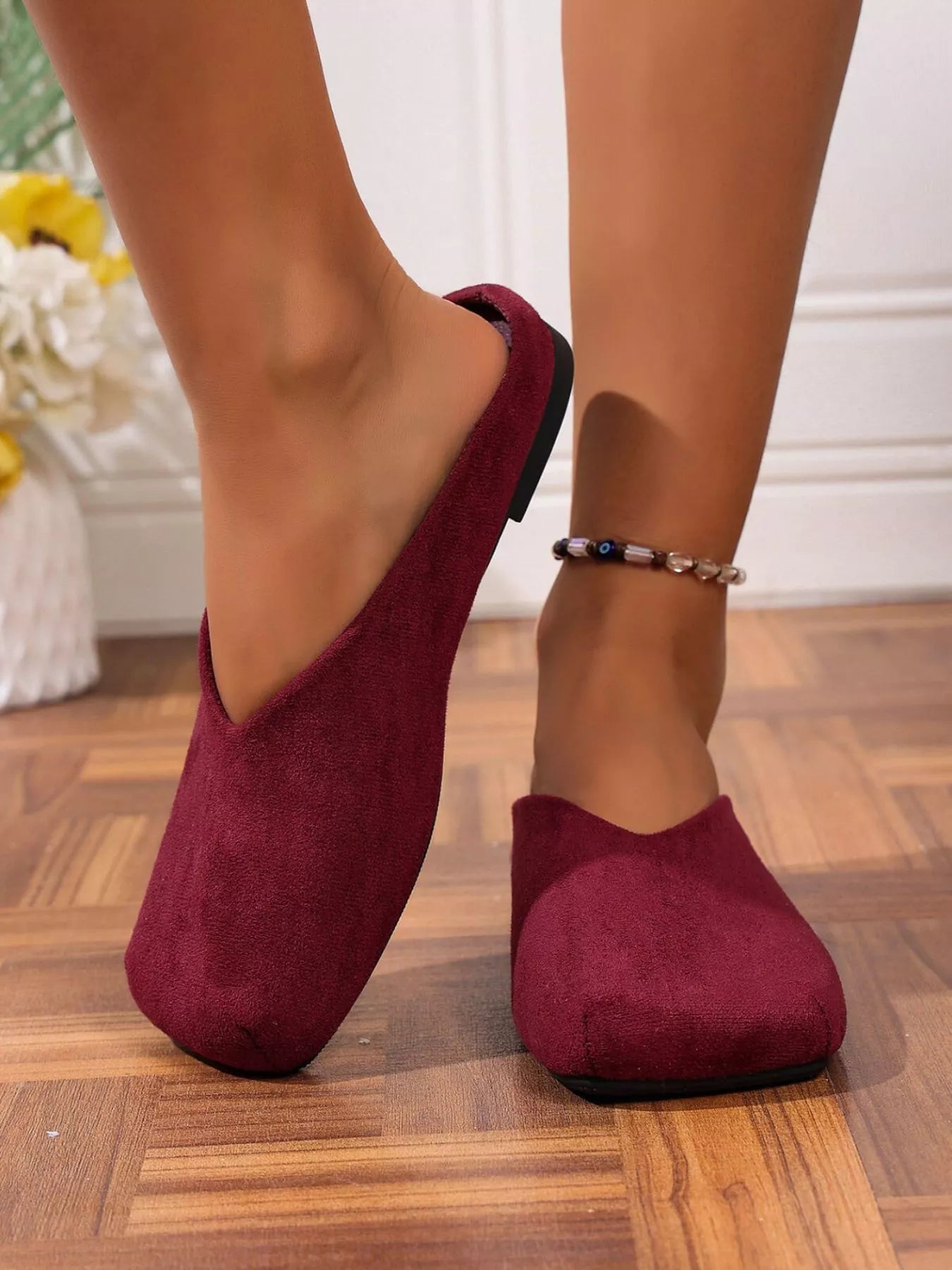 Square Toe Slip-Ons Burgundy