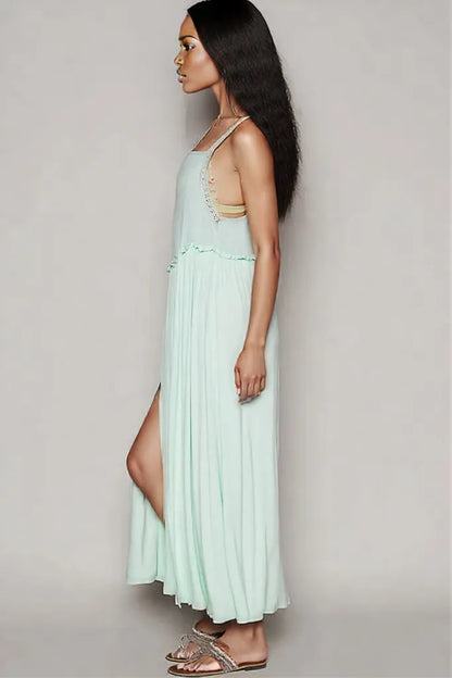 POL Frill Slit Square Neck Cami Dress