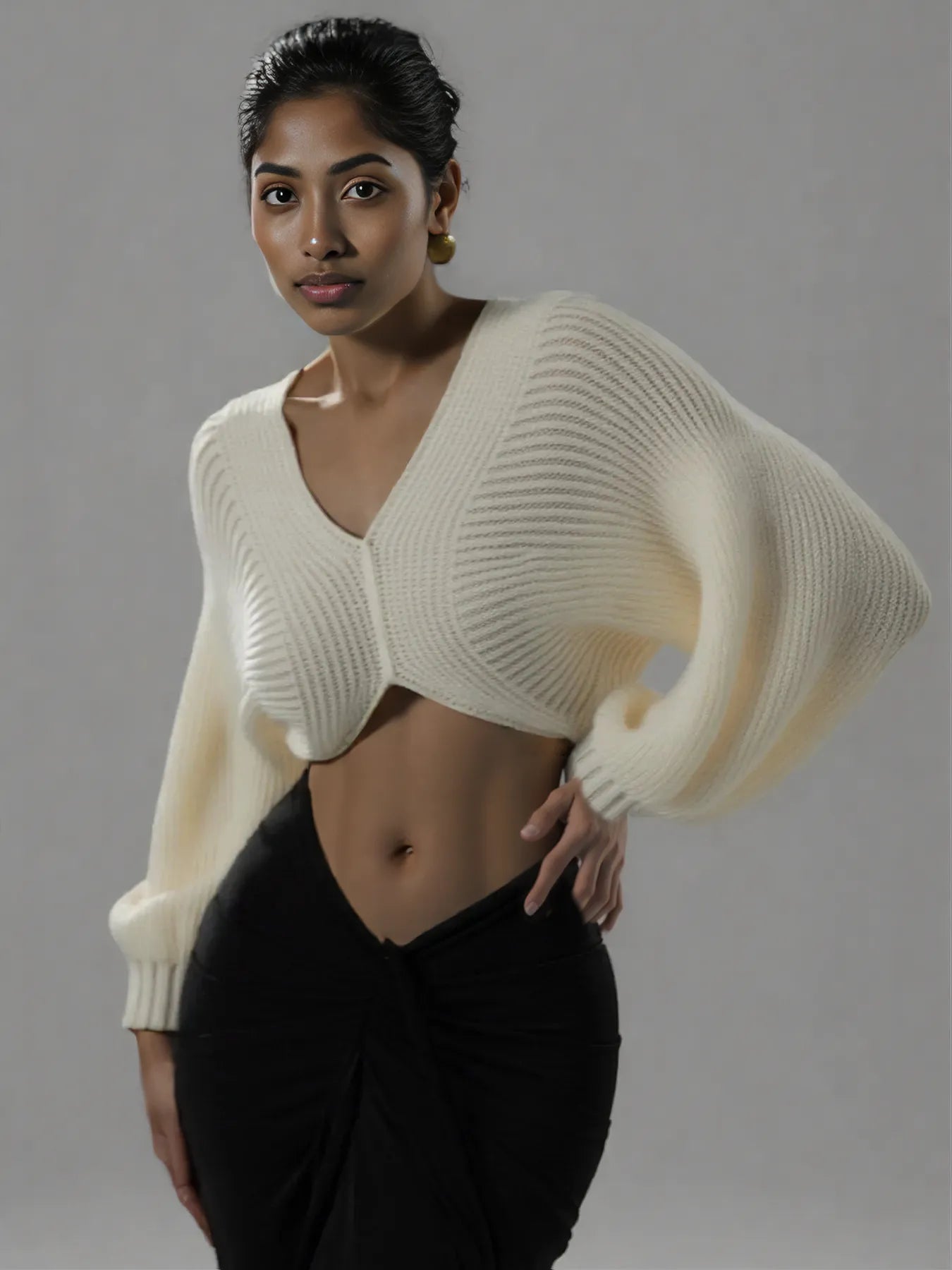 V-Neck Long Sleeve Crop Sweater