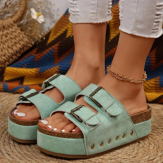 Open Toe Platform Sandals Light Green