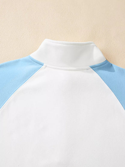 Color Block Snap Buttons Sweatshirt Pastel Blue