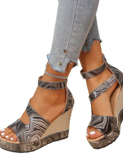 Platform Wedge Sandals with Ankle Strap