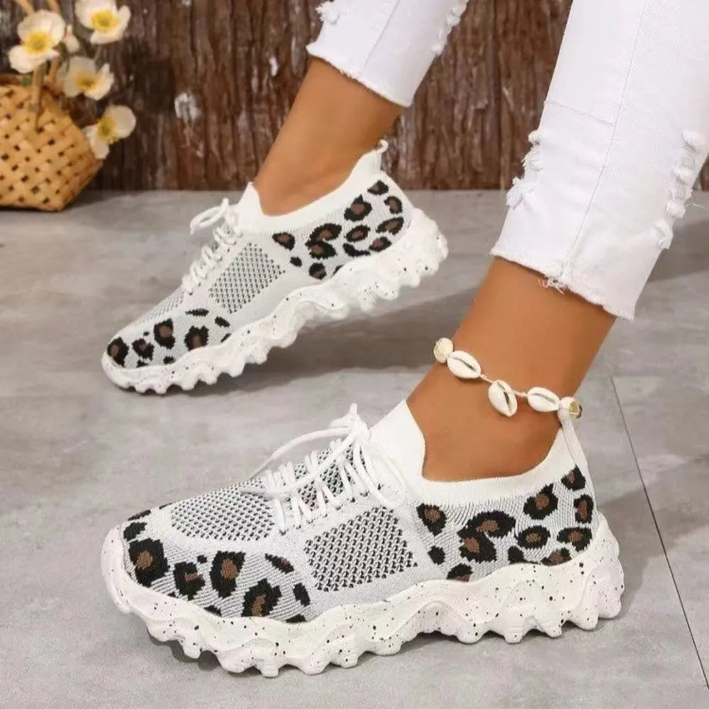 Leopard Mesh Round Toe Athletic Brown Leopard