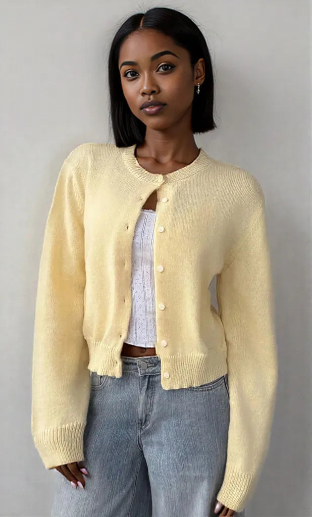 Button-Up Long Sleeve Knit Cardigan