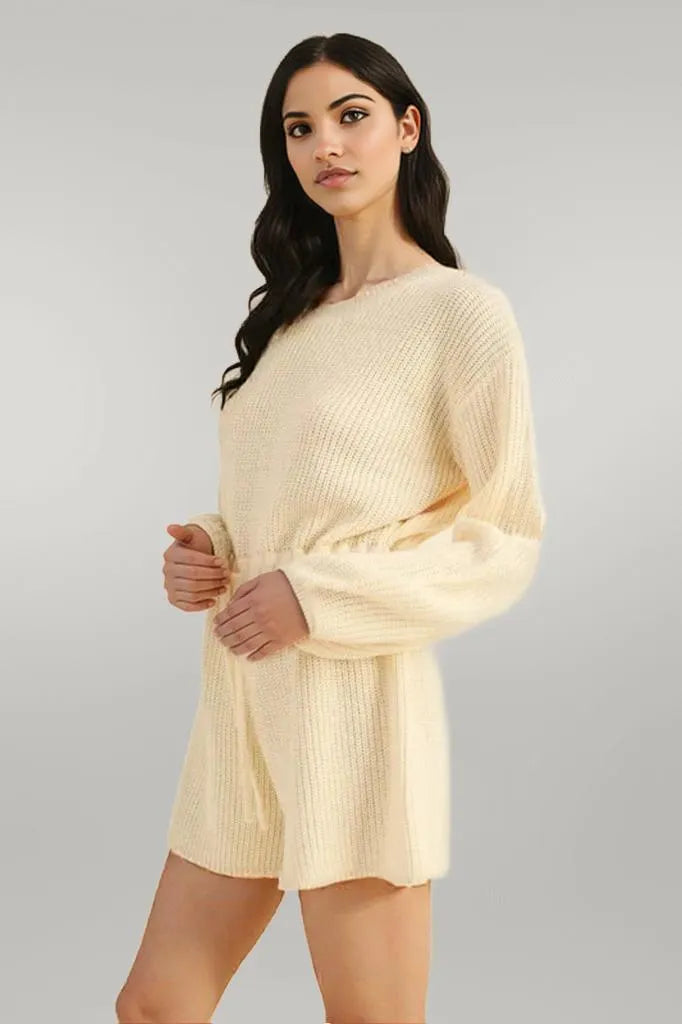 MABLE Round Neck Long Sleeve Sweater Romper