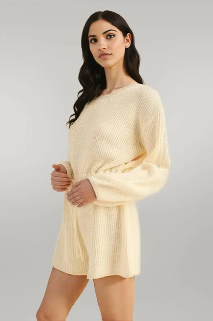 MABLE Round Neck Long Sleeve Sweater Romper