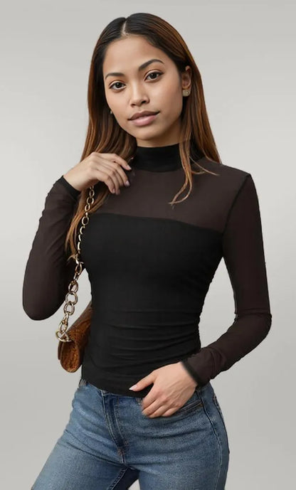 Mock Neck Long Sleeve Top Black