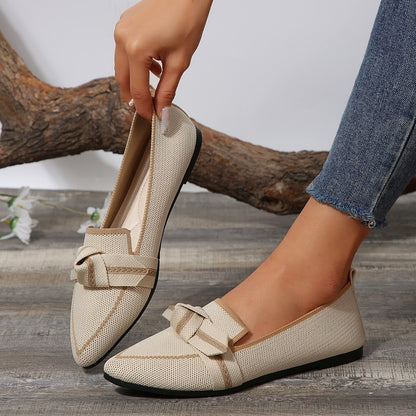 Bow Contrast Trim Point Toe Loafers - Shoes & Bags/Women's Shoes - Trendsi