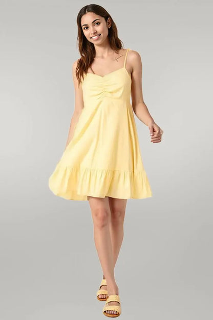 Mittoshop Ruched Detail Spaghetti Tie Mini Dress