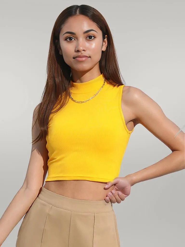 Mock Neck Cropped Tank Gold